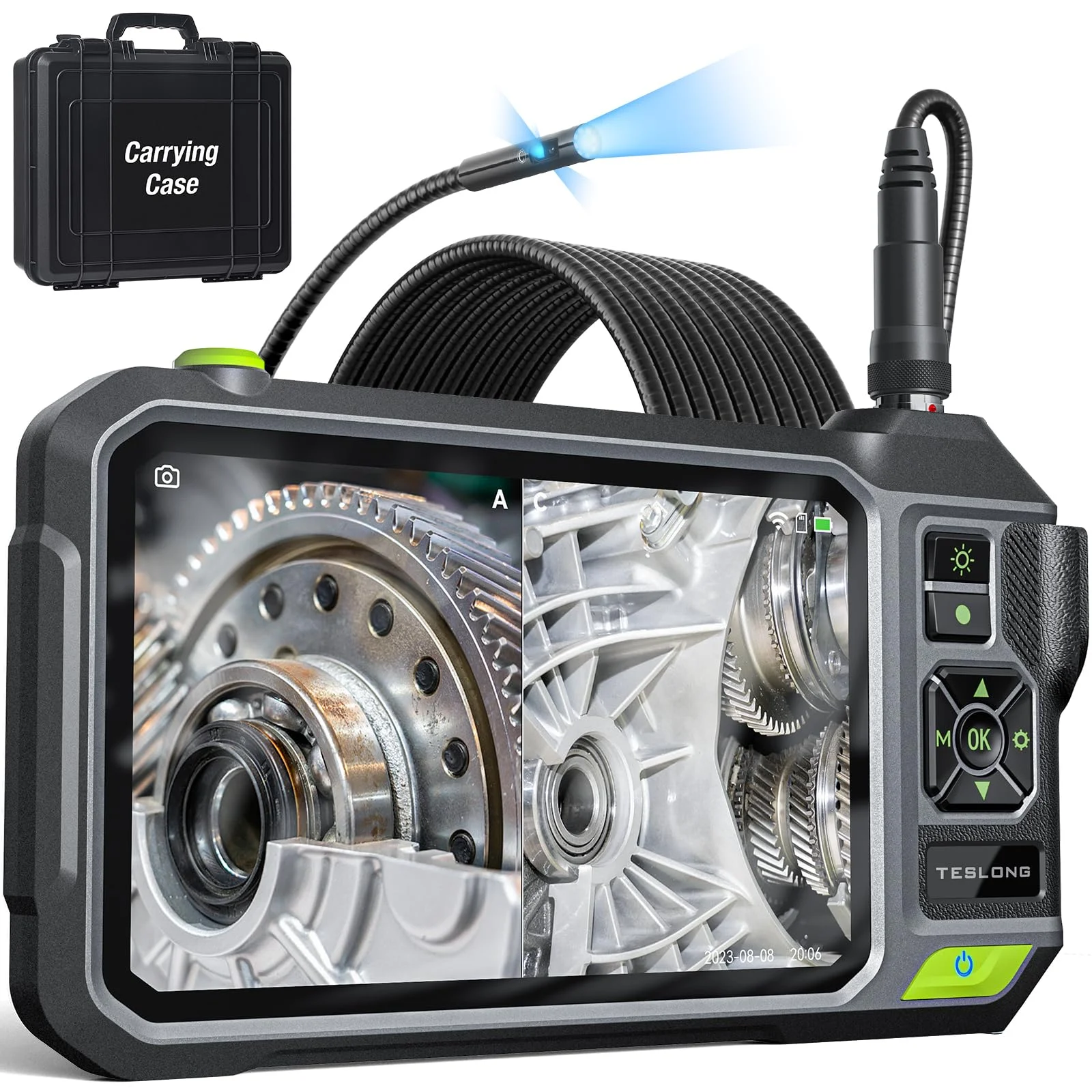 

Triple Lens Waterproof Borescope with 7" IPS Screen, 1080P HD Industrial Endoscope Inspection Camera with Light Detection tool