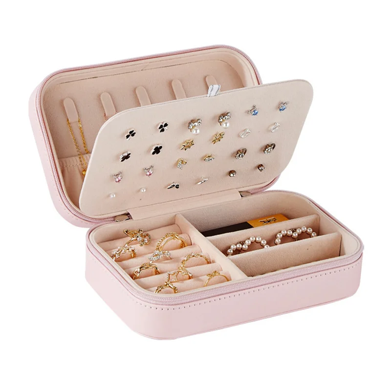 

Jewelry Packaging Box Convenient Travel Jewelry Box Leatherette Zipper Bag Earrings Ring Necklace Jewelry Organizer Storage Box