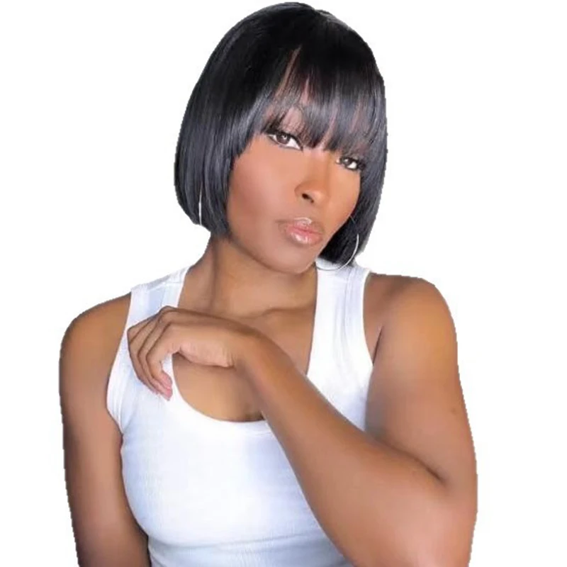 여성 데일리 드레스업 밥 헤어컷 가발 파티 여성 헤어웨어 짧은 스트레이트 헤어 볼 매치 가발 커버 화학 섬유 학생용 헤어