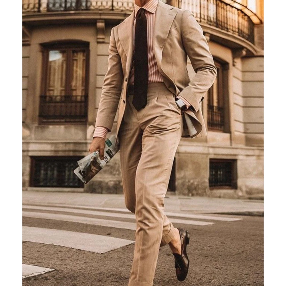 

Мужской костюм, комплект из 2 предметов, однобортный, с лацканами, приталенный, удобный деловой костюм, элегантный деловой костюм, повседневный стильный блейзер a