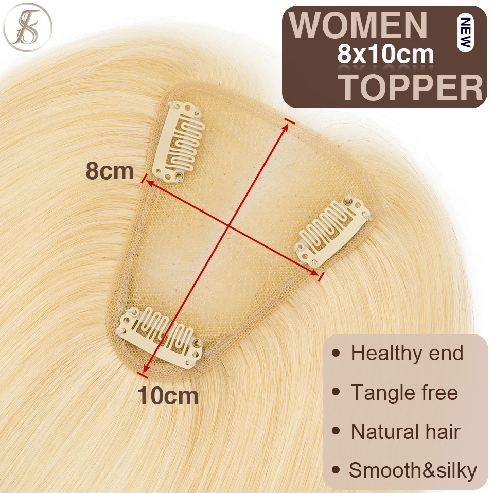 TESS 8x10cm Hair Toppers Hand Single Knot Women Topper Natural Hair Wigs Clip In Human Hair Extensions Blonde Center Part Hair