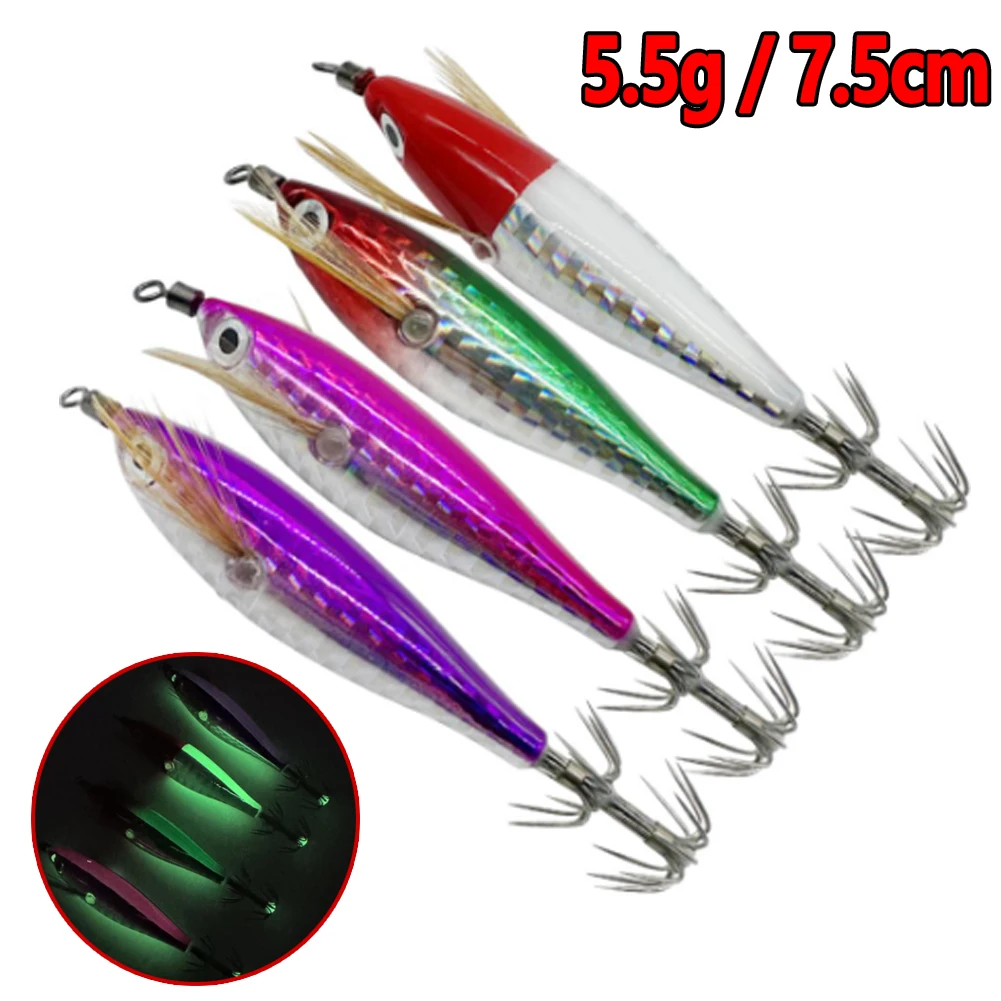 1-5Pcs Luminous Fishing Bait Simulation Squid Hook Fishing Lures 7.5cm 5.5g Bass Minnow Lures Artificial Crankbaits Pike Carp