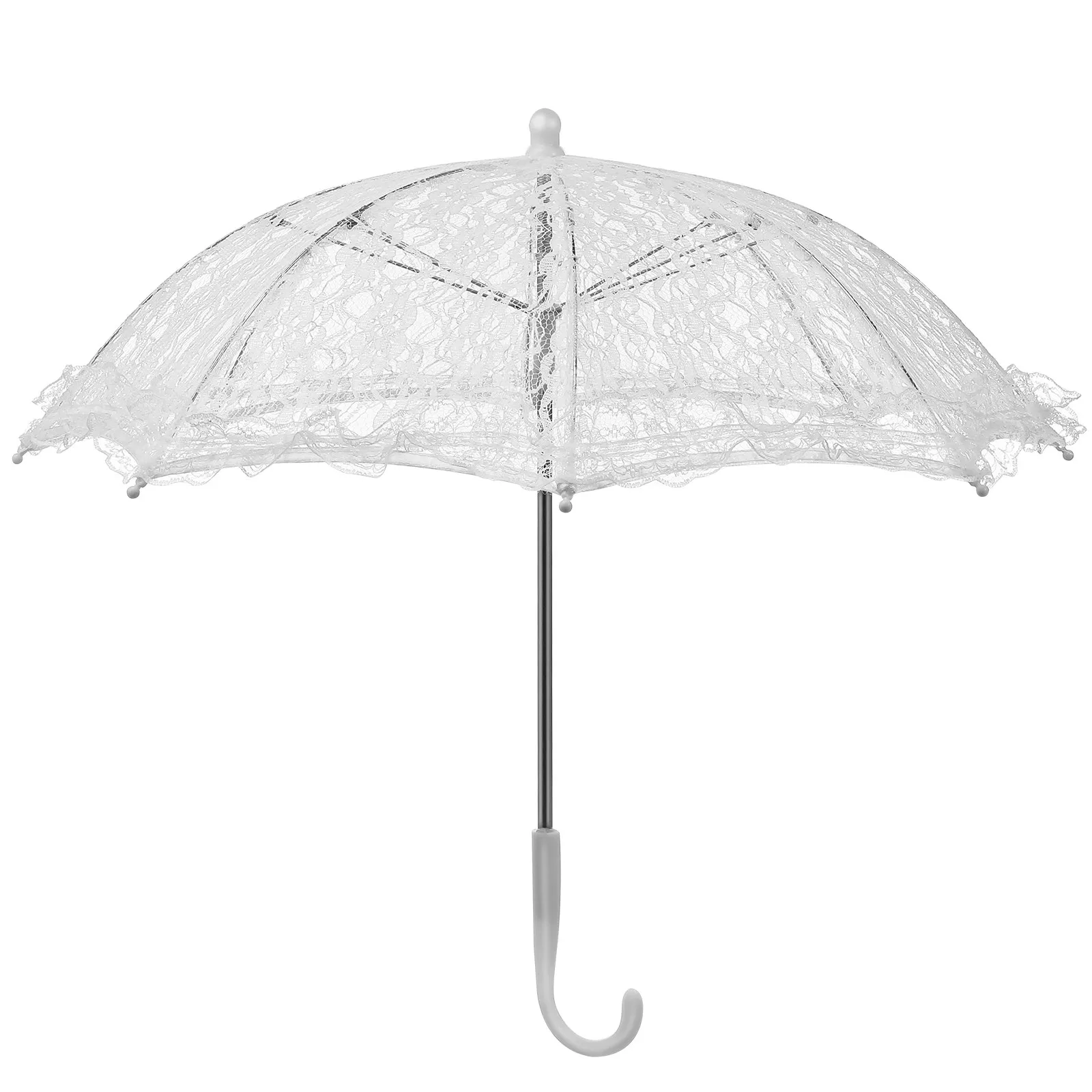 1Pcs Lace Umbrella Vintage Bridal Parasol Wedding Romantic Photo Prop Stage Performance Accessory White Embroidery Lace Parasol