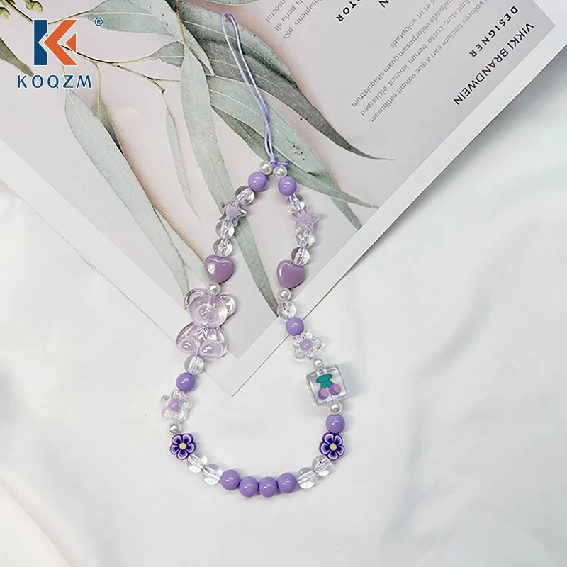 

Розовый фиолетовый лук телефонная цепочка рандомная INS стильная подвеска в форме сердца медведя CCD шнурок для камеры брелок для ключей