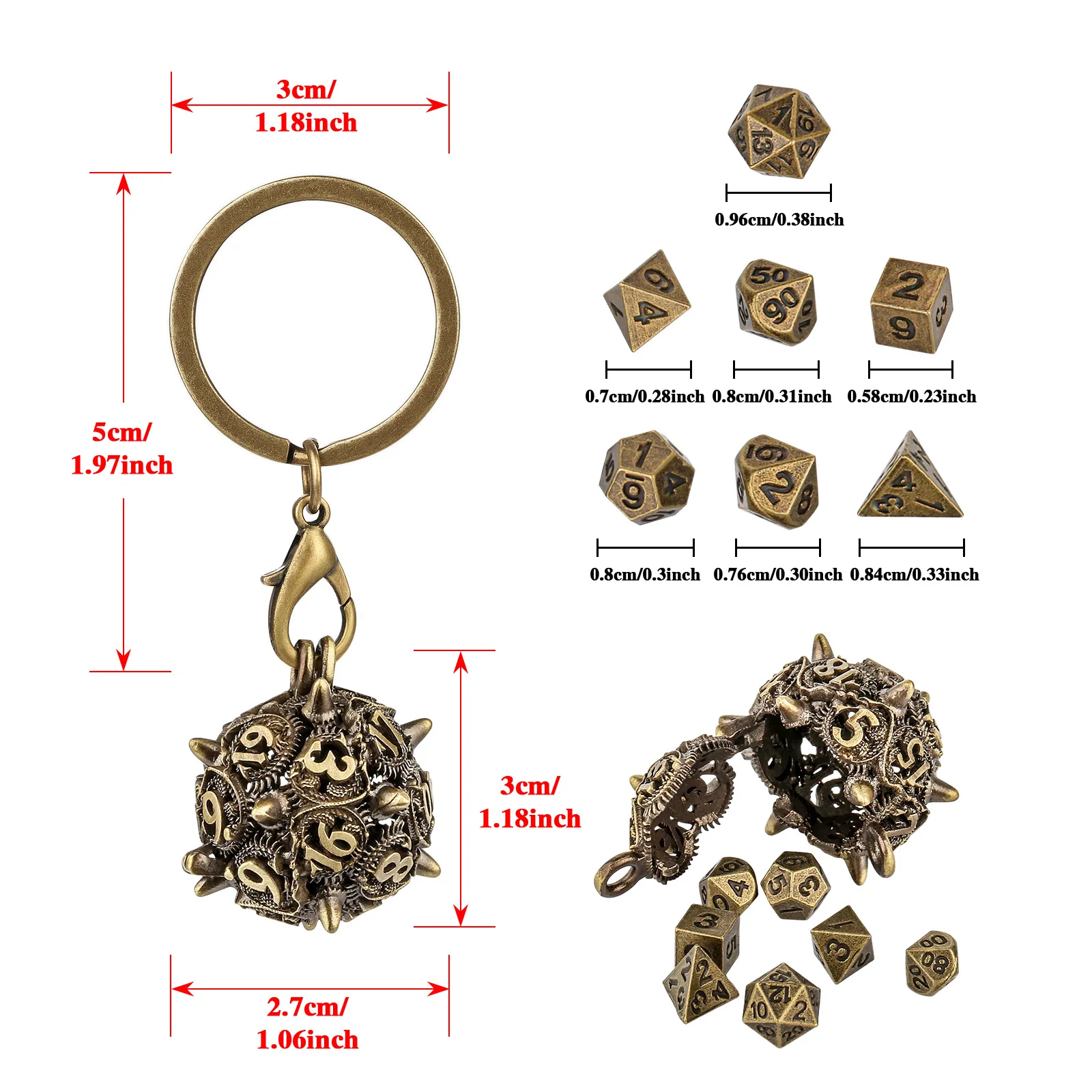 

D20 Metal Hollow Box+7pcs Metal Dice Set, Portable Board Game Dice Mini Kit, Darkness Bloodstains Style Dice Necklace Pendant