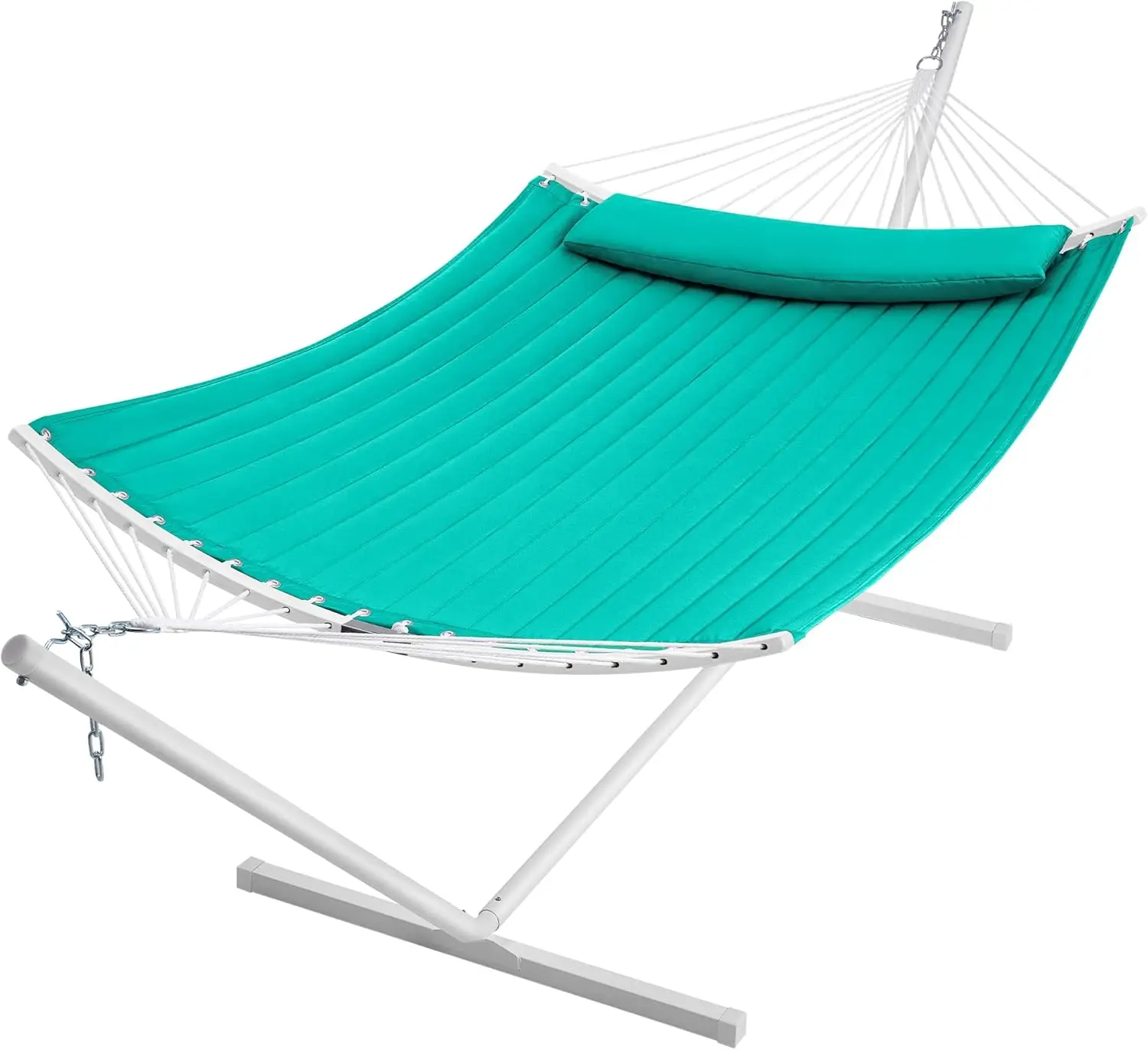 

Hammock with Stand, 2 Person Heavy Duty Hammock with Padded Cotton, Detachable Pillow & Strong Curved-Bar & Portable CarryingBag