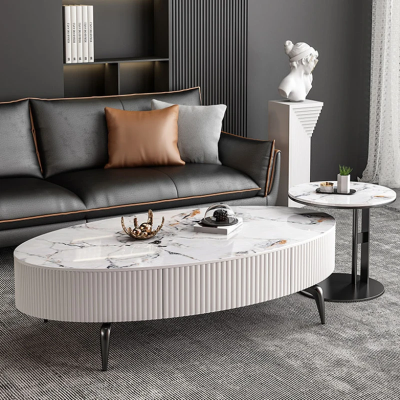 

Modern Oval Luxury Coffee Table Nordic Storage Clear Small Mobile Coffee Table White Designer Mesas De Centro Para Sala Home