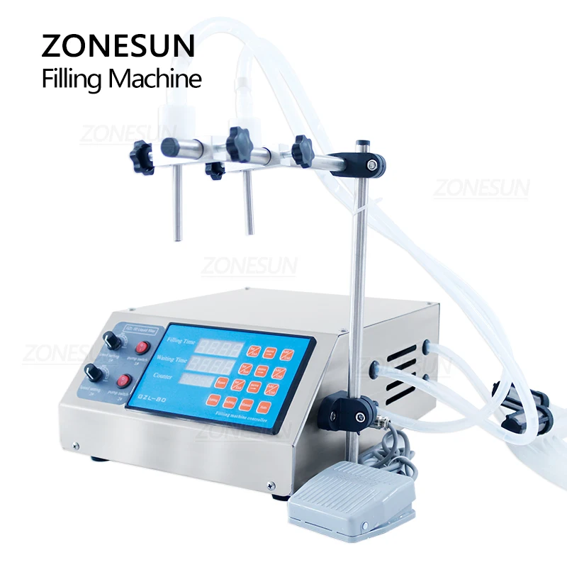 ZONESUN 2 Nozzle Filling Machine Electric Control Vinegar Mango Beverages Juice Soya Milk Mineral Water Bottle Filler ZS-YTDP2