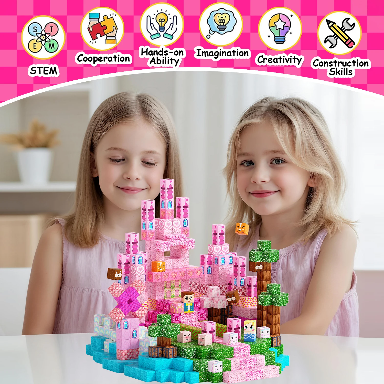 Bloques de construcción magnéticos, juguetes STEM Montessori, bloques de construcción para juego creativo y sensorial, regalos educativos de cumpleaños para niños.
