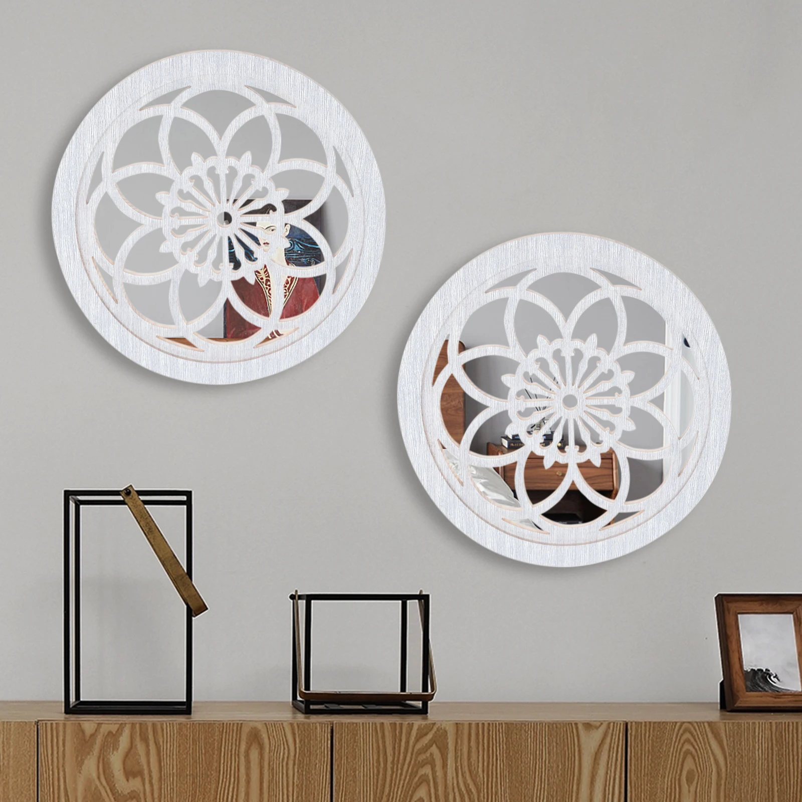 20inch 2 PCS Round Wall-Mounted Vintage Farmhouse for Wall Decor Barn Wood Color Decorative Accent for Foyer, Bathroom, Bedroom