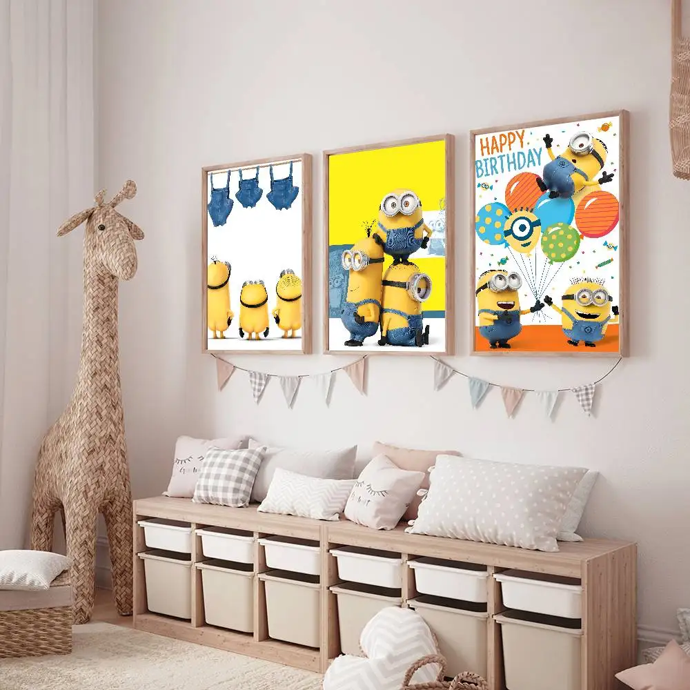 Kawaii M-Minions لطيف الكرتون المشارك غرفة المعيشة المنزلي غرفة نوم بار المدخل لزجة جدار الفن الطباعة مقاوم للماء ديكور جمالي