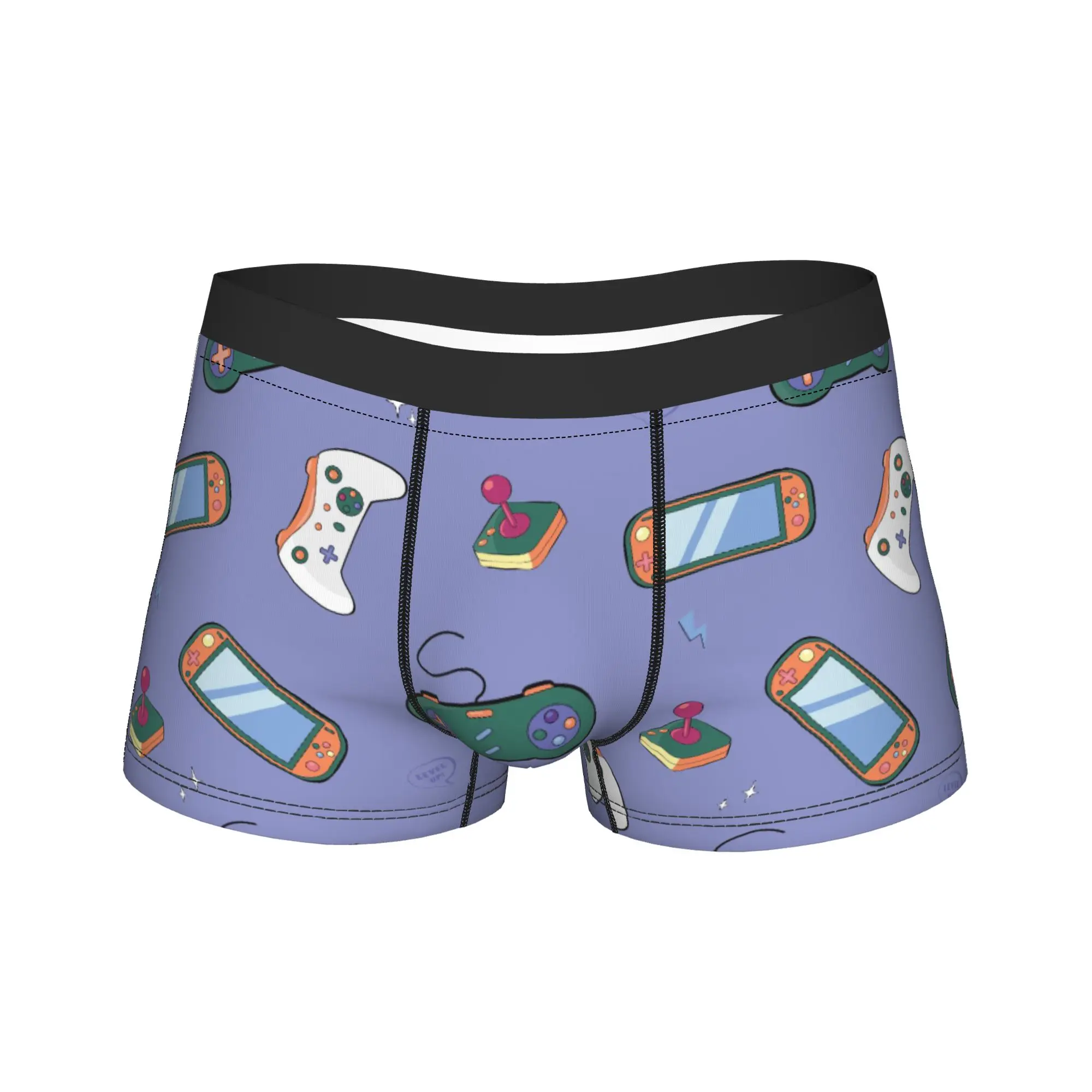 

Men's Cartoon Game Console Pattern Long Underwear Funny Boxer Briefs Shorts Panties Male Mid Waist Underpants Plus Size