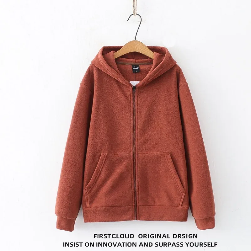 Men Solid Hooded Zip Up Jacket Autumn Loose Casual Long Sleeve Outerwear With Kangaroo Pockets