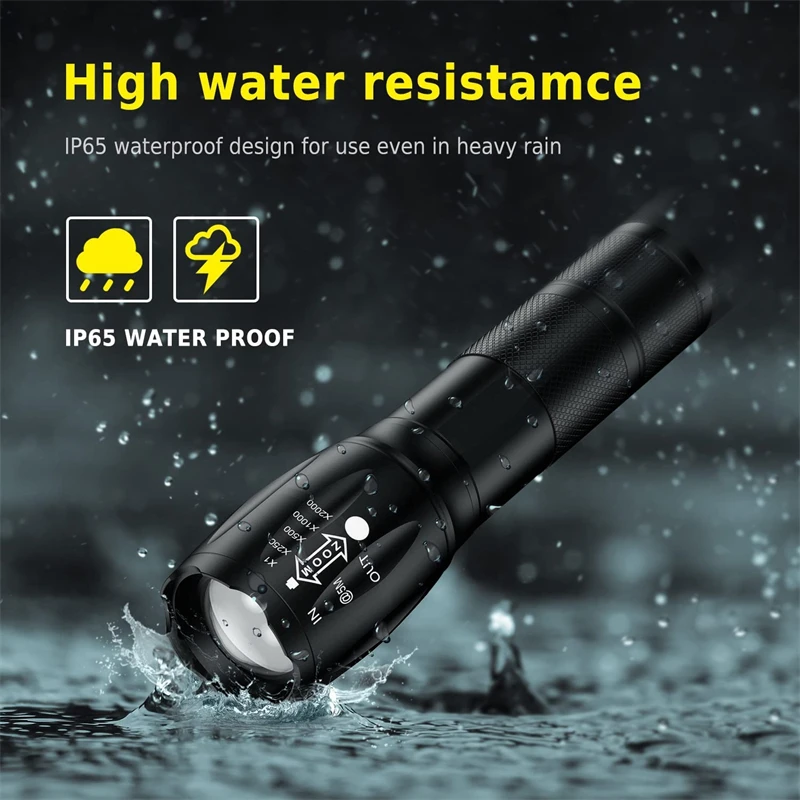 T6 LED Flashlight USB Rechargeable Portable 10000 Lumens 3 Modes Waterproof Zoomable Tactical Flashlight Outdoor Hiking Camping