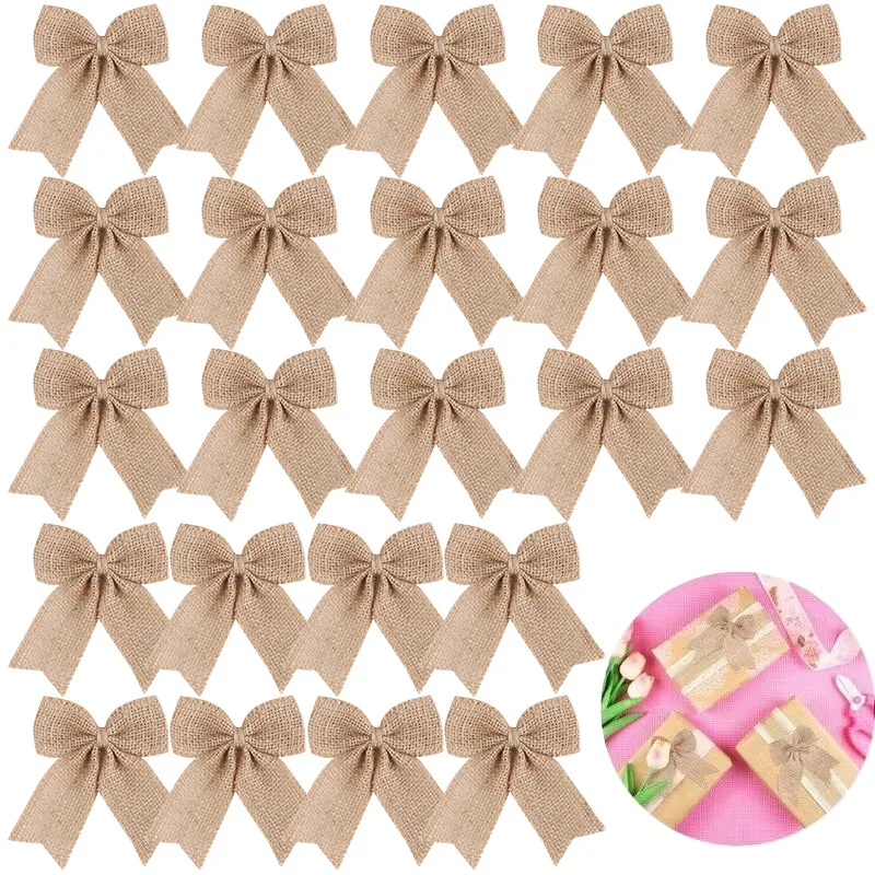 

10pcs Natural Vintage Jute Burlap Bow for Wedding Birthday Party Decor Christmas New Year Ornaments Bowknot DIY Crafts Supplies