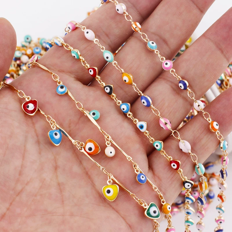 1meter Evil Eyes Enamel Chain Copper Necklace Chain for DIY Jewelry Making Anklet Necklace Findings Supplies Diy Accessories