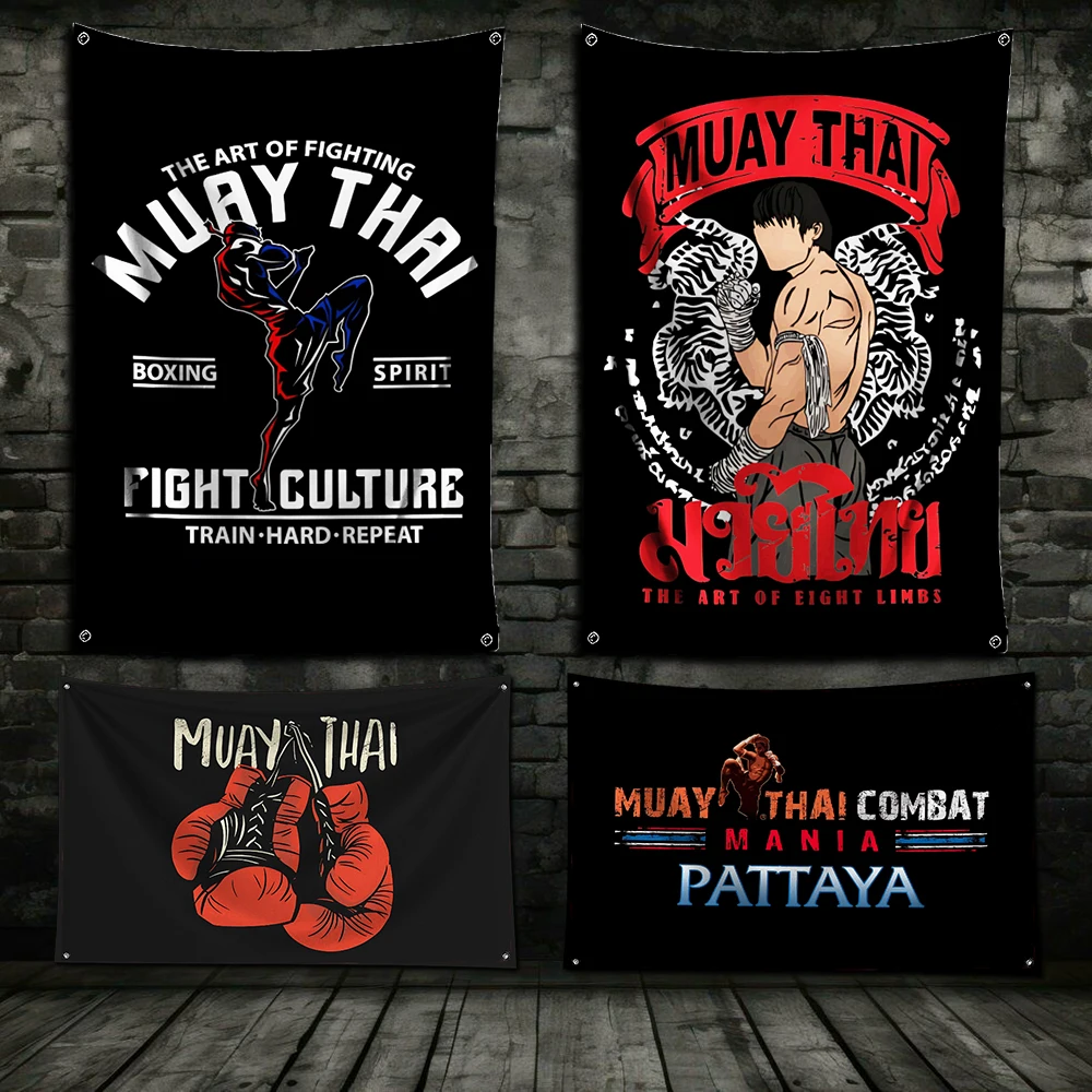 Bandera de Muay Thai de 3x5 pies, pancarta de impresión Digital de poliéster para decoración de pared de garaje con ojales de latón
