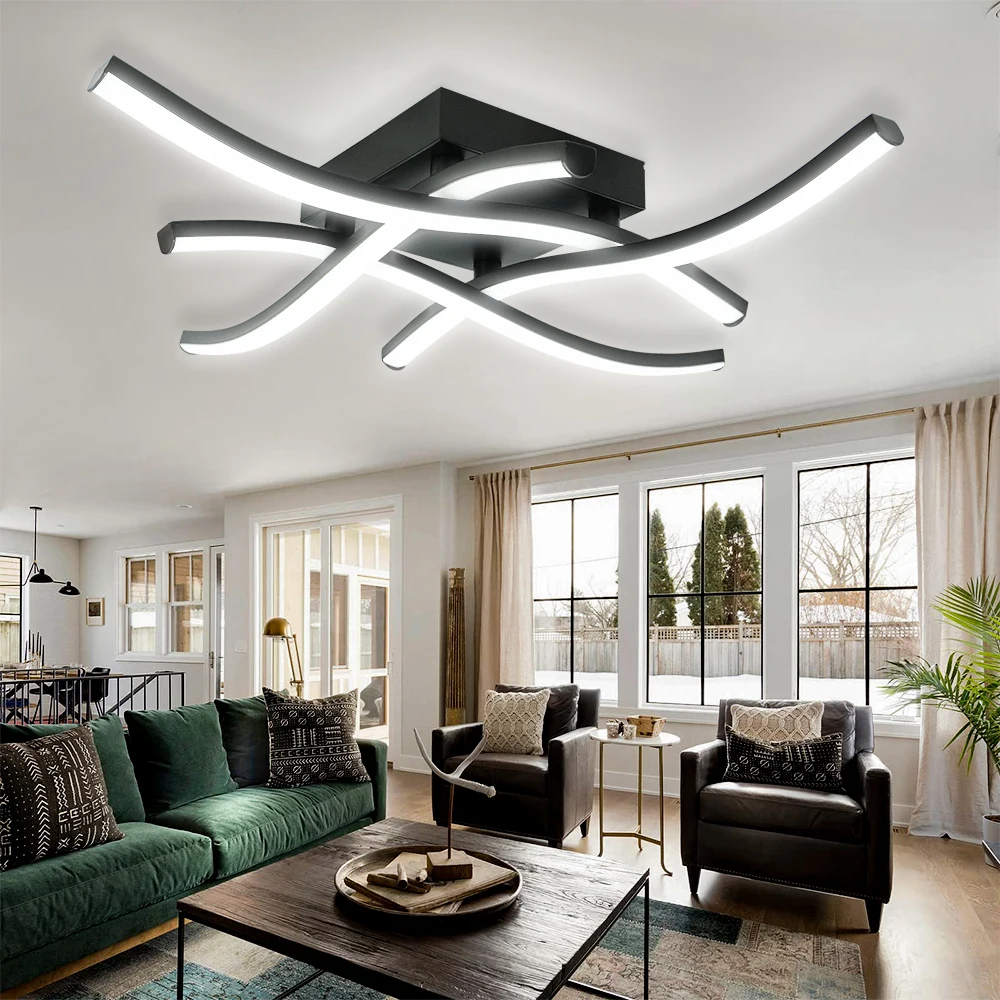 

Светодиодный современный потолочный светильник, простой линейный черный светильник для гостиной, спальни, отеля, коридора, украшение, белый/теплый свет, 110-220 В