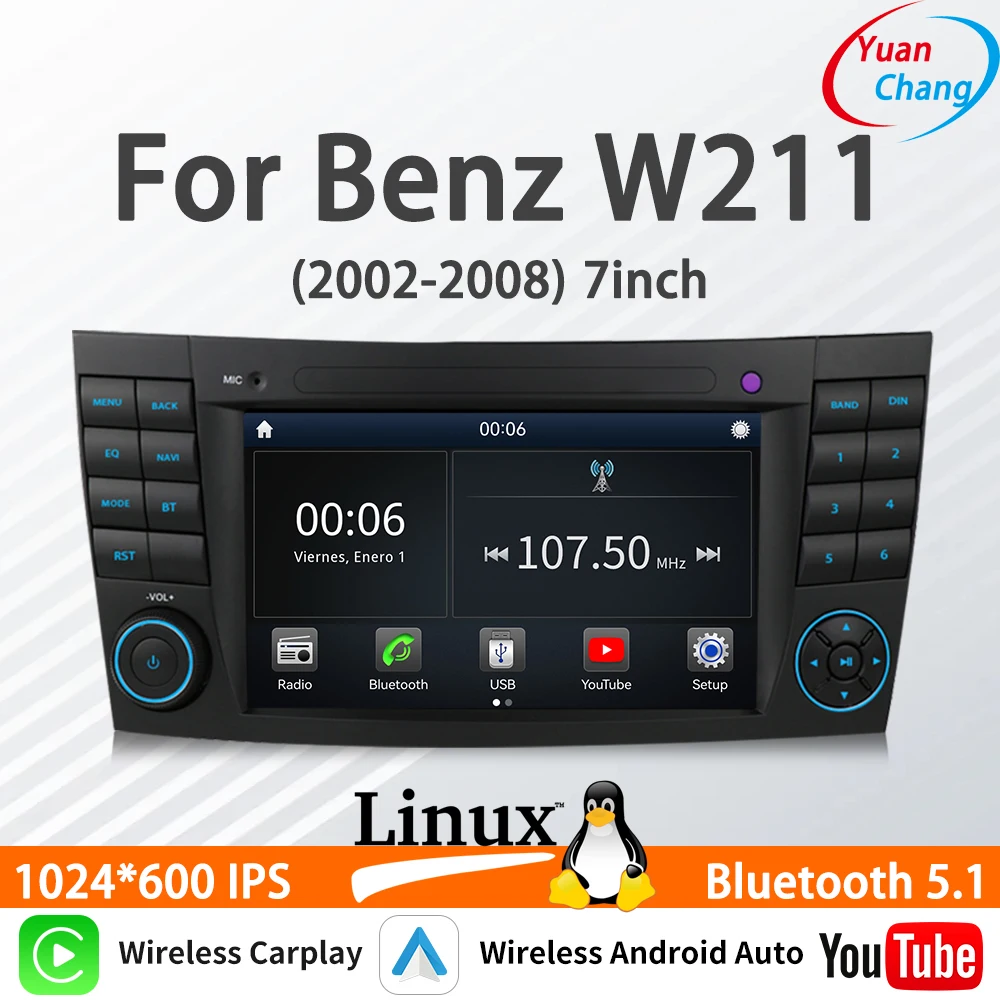 

Подходит для Benz W211 (2002-2008) 7-дюймовый новый Linux автомобильный стерео беспроводной CarPlay Android Auto FM DSP Bluetooth мультимедийный плеер