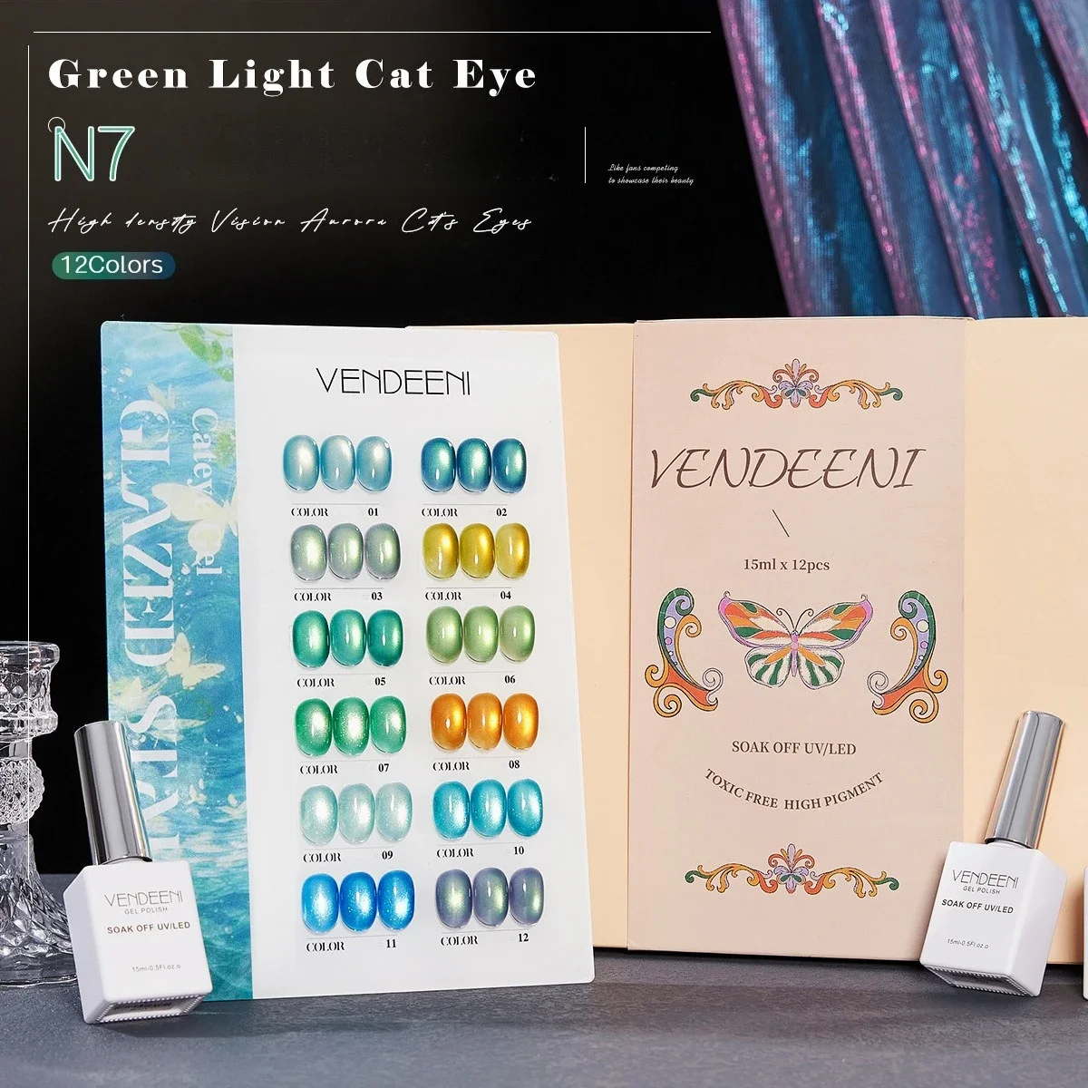 

12Colors Popular Blue Green Cat's Eye Gel Nail Polish Spring Summer Fashionable Color Flash Glass Beads Cat's Eye Nail Salon
