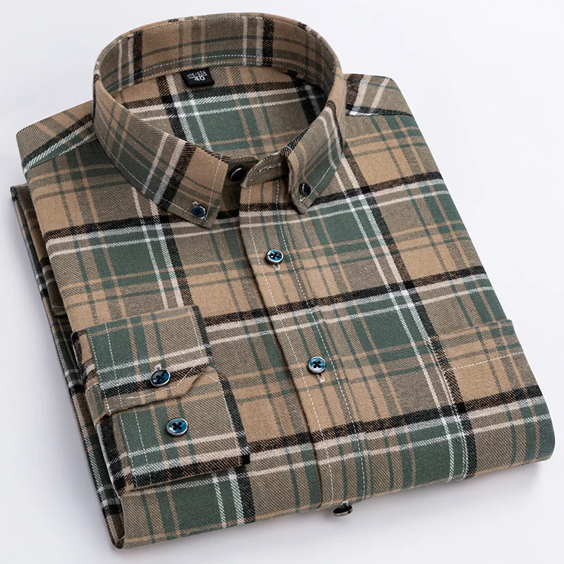 New in shirt over size long-sleeve shirts for men 100%cotton sanding slim fit formal plain shirt plaid elegants designer clothes