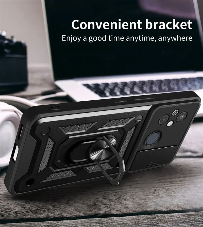 For Xiaomi Redmi 12C Case Shockproof Armor Ring Holder Phone Cases For Xiaomi Redmi 12C 12 C Redmi12C Slide Lens Protect Cover