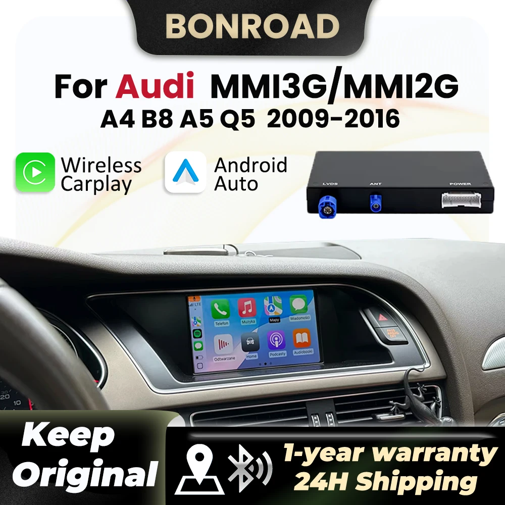 BONROAD Carplay اللاسلكي لأودي A4 B8 A5 Q5 2009-2016 MMI 3G MMI2G مع أندرويد السيارات AirPlay مرآة ربط بلوتوث GPS #1