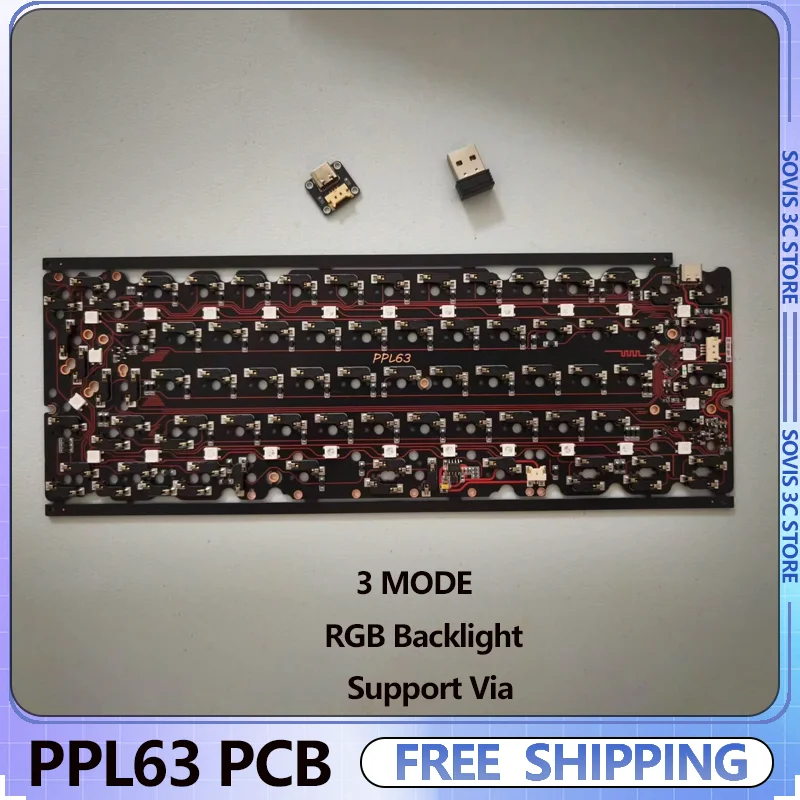 

PPL63 PCB 3-Mode Wireless Bluetooth Custom VIA Hot-Swap RGB Backlight 63-Key Layout Keyboard Positioning Plate PC Accessories