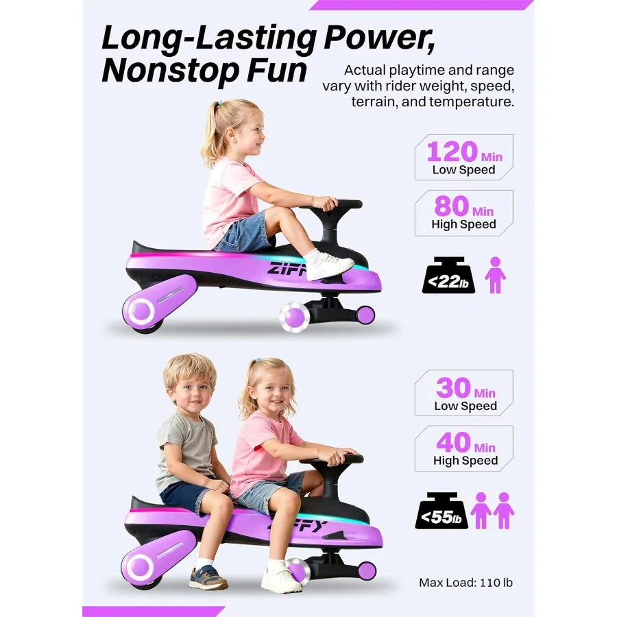 6V 5,5A elektrische wiebelwagen met pedaal, oplichtende, oplaadbare batterij, 2-in-1 schommelauto, 2-speed ritsspeelgoed, anti-rollover, Fl