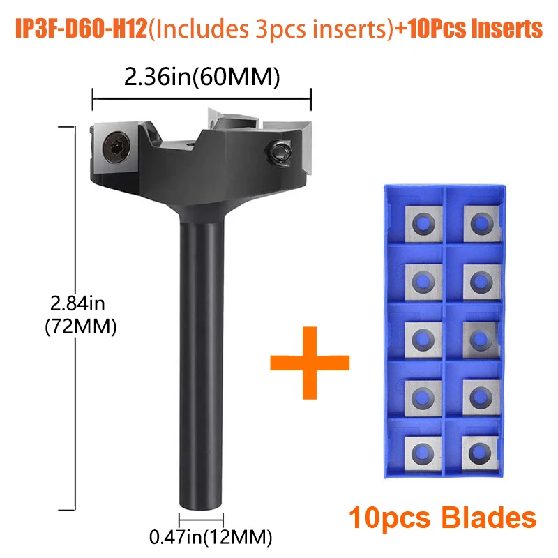 Dreanique 3-Fluit Houtschaafbit 35mm 60mm Snijdiameter 8mm 12mm Schacht Spoilboard Oppervlaktefrees Insert Carbide Plaat
