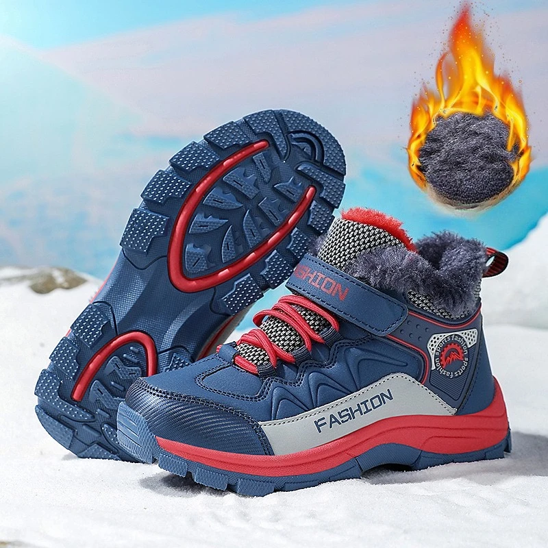 Kids Cotton Shoes Winter Plush Sneakers for Children Waterproof Anti-slippery Snow Boots for Kids Boys Girls Outdoor Hiking Shoe