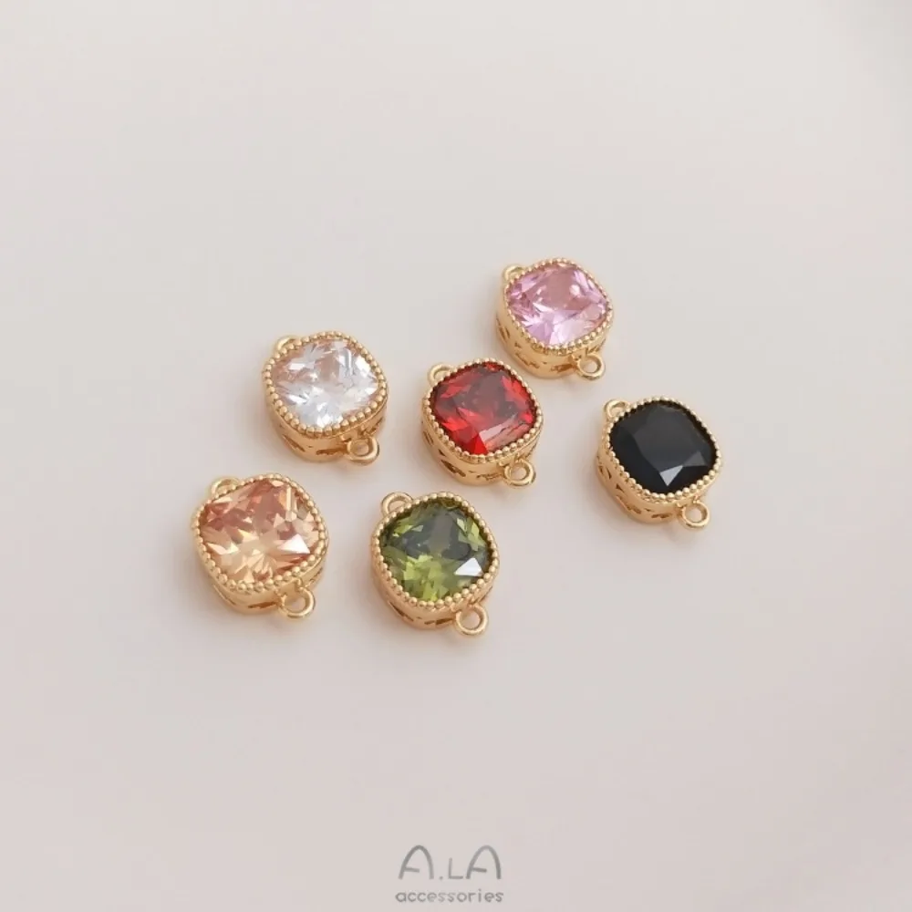 

1Pcs Copper Charms 14K Gold Color Inlaid Color Zirconium Quartet Double Hanging Accessories Square Pendant Handmade DIY Bracelet