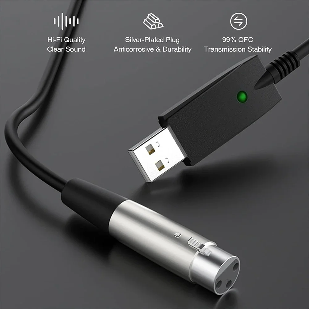 3m USB Male To 3-Pin XLR Female Microphone Mic Link Converter Adapter Studio Audio Cable for Computer Karaoke Or Recording