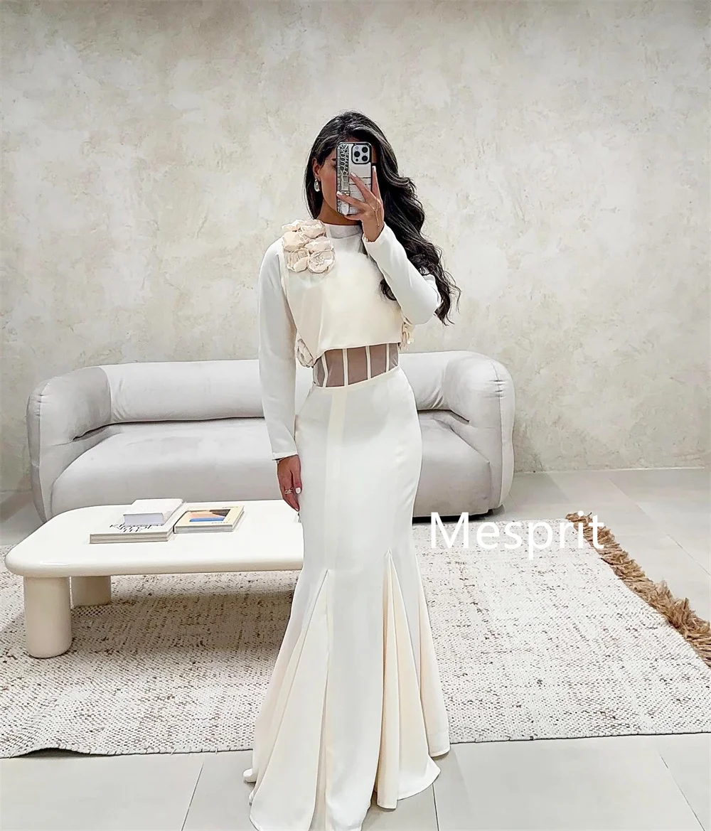 ชุดเดรสยาวทรงเมอร์เมด คอโอ แขนยาว แต่งจีบลายดอกไม้ สไตล์พัสตอรัล  ออกแบบตามสั่ง สำหรับโอกาสพิเศษ งานเลี้ยงหรูหรา ระดับคนดัง  งานออกแบบสุดประณีต