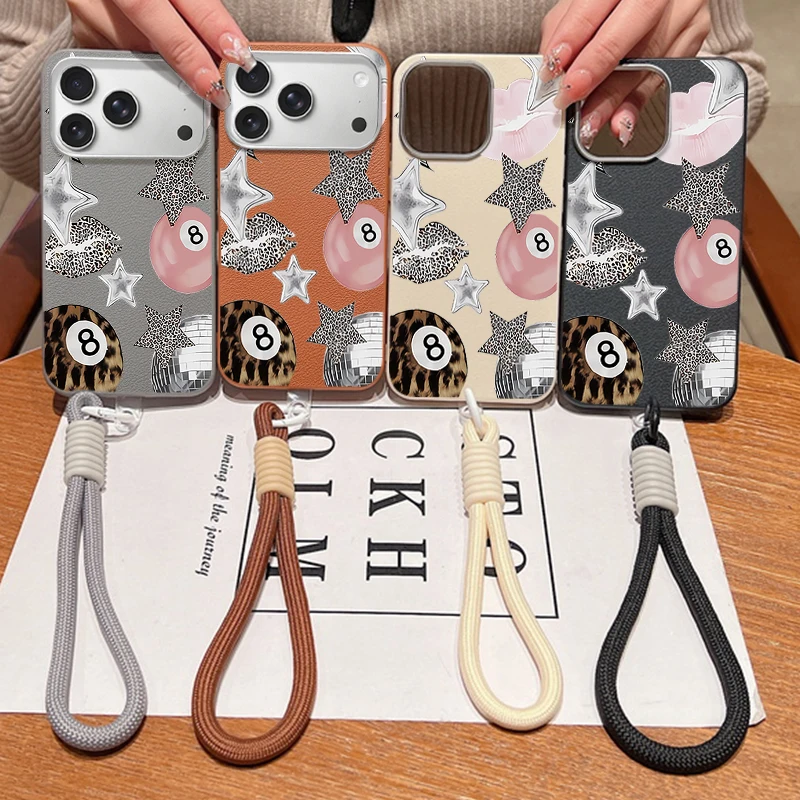 Funda con estampado de estrellas y estampado de leopardo para iPhone 17 16 15 Pro Max 14 15 Plus 13 12 Pro Max Air, correa para muñeca, cordón, funda trasera suave de TPU