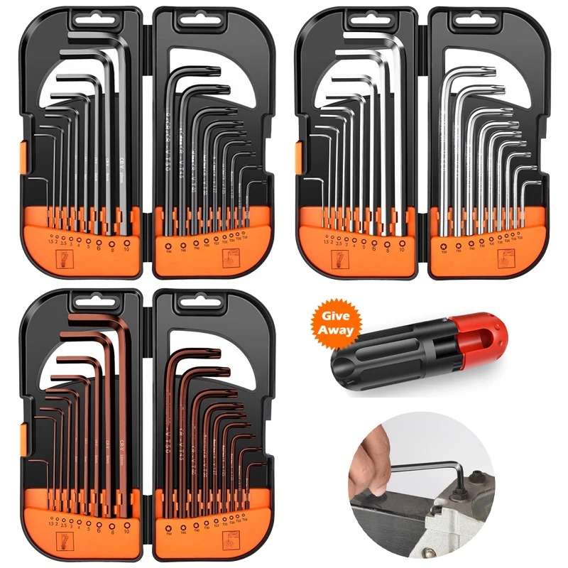 18 PCS Hexagonal Wrench Set Extra Long Ball Head Screwdriver Set Hexagonal Nut Key Mechanical Workshop Hand Tools Torque Wrench