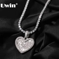 UWIN Baguettecz Heart Pendant Necklace Concave Iced Out Cubic Zirconia Heart Charms Fashion Jewelry For Drop Shipping