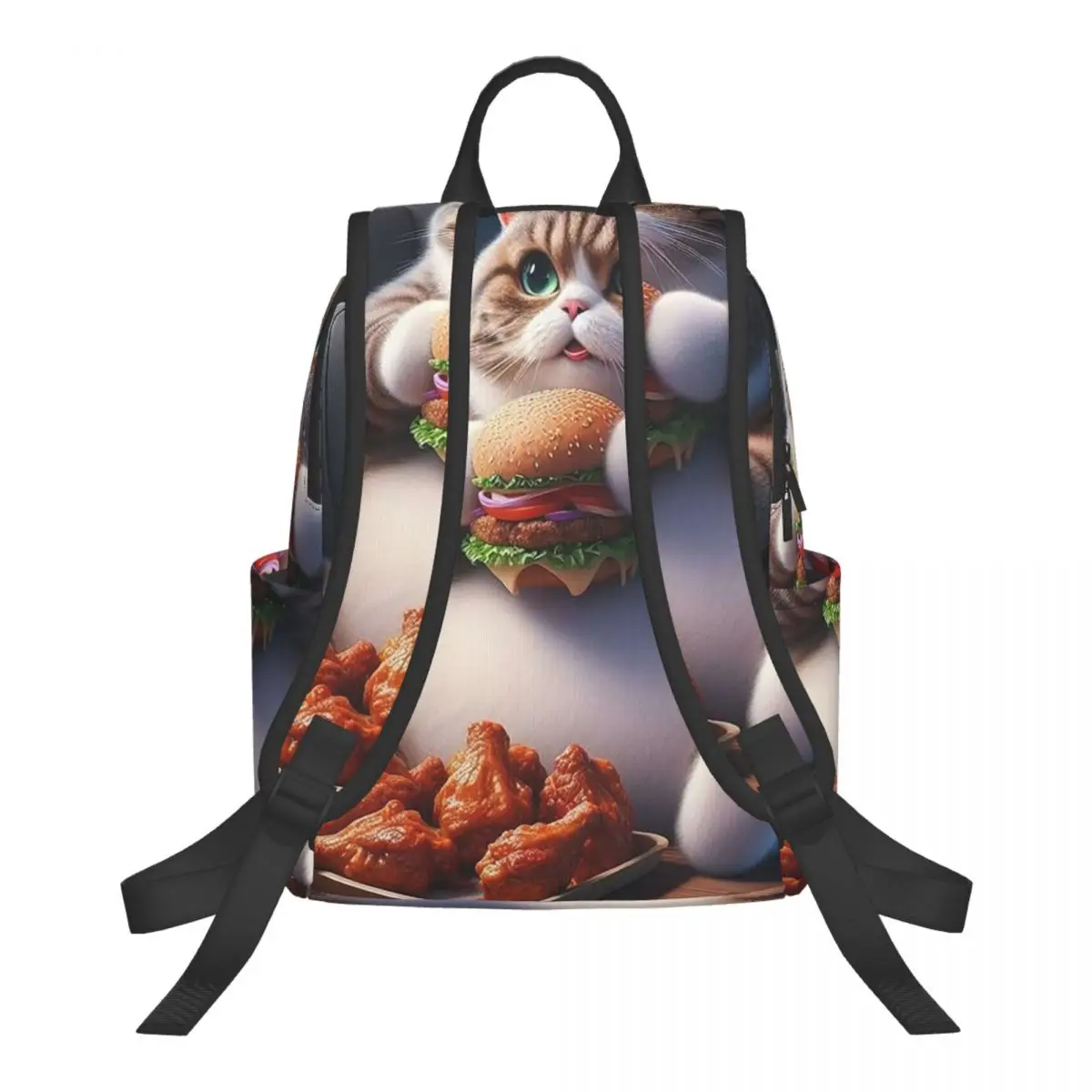 A Cat Eating A Hamburger Student Backpack School Bag Hiking Travel Daypack for Boys Girls Bookbag Shoulder Bags