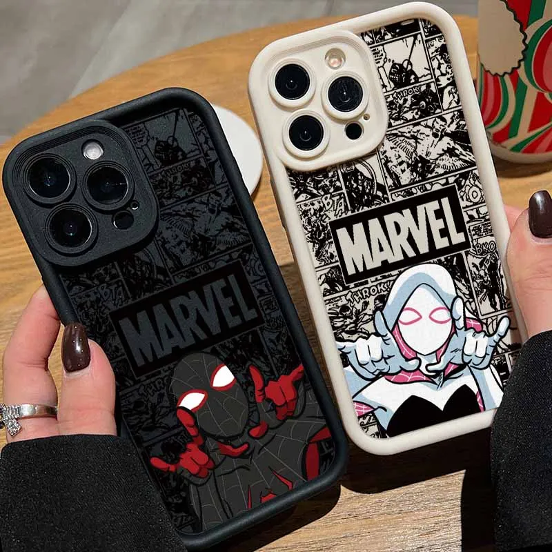 Funda de silicona suave S-Spider-Man Marvel con diseño de ojos y escalera para Apple iPhone 17 16 15 14 13 12 Mini 11 Pro Max