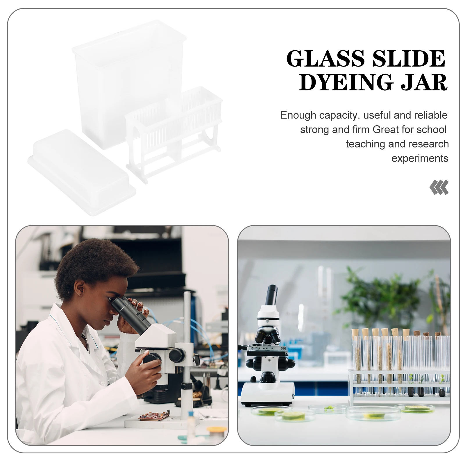 1Set Plastic Microscope Slide Staining Rack and Jar Set Lab Drying Holder for Cytology Experiments Spacious Capacity Strong