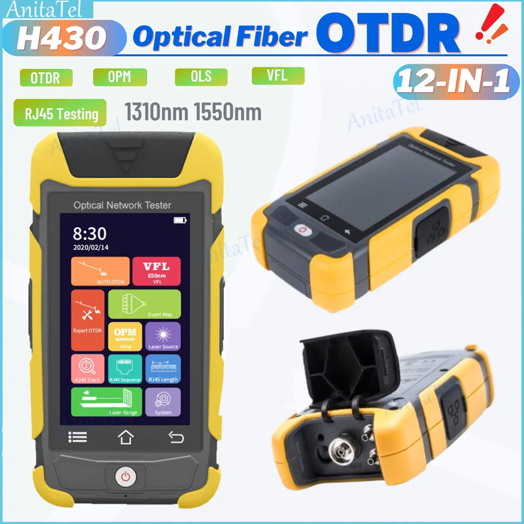 

H430 Fiber OTDR Reflectometer Mini Pro 1310nm 1550nm 28/26dB Fiber Optic Tester Instrument with OPM OLS VFL Touch Screen SC FC