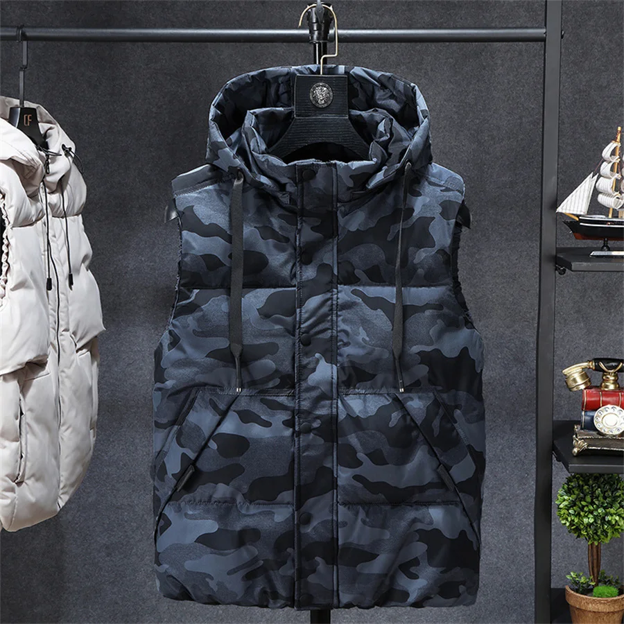 Gilet invernale caldo da uomo di grandi dimensioni 7XL Giacche senza maniche Gilet con cappuccio staccabile imbottito in cotone Abbigliamento da uomo Cappotto spesso maschile