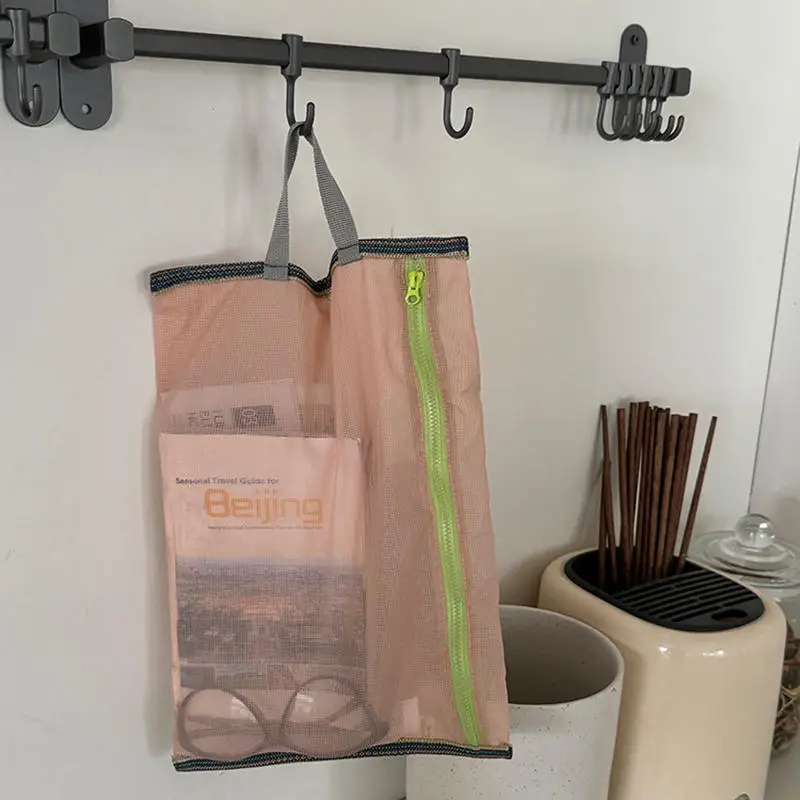 Bolsa de almacenamiento de nailon de malla translúcida, bolso portátil con cremallera, bolsa de cosméticos funcional, estuche para lápices, organizador de papel para documentos