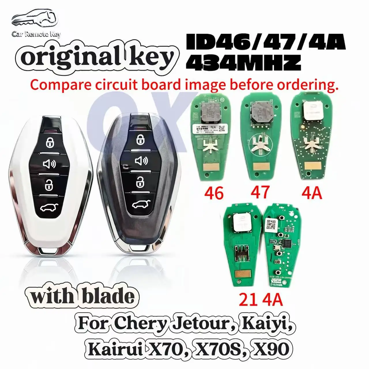 OEM Smart Remote Key with 4A/47/46 Chip Fit for Chery Jetour, Kaiyi, Kairui X70, X70S, X90