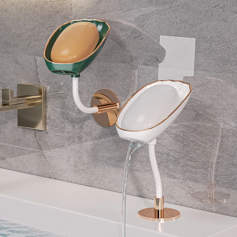 Wall Mounted Non-perforated Draining Soap Dish Toilet Household Light Luxury Soap Shelf Tray Soap Storage Rack Bathroom Supplie