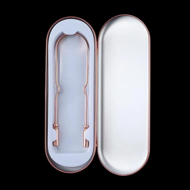 Stainless Steel/Pure Copper Tongue Scraper With Storage Box Oral Cleaner Brush Fresh Cleaning Hygiene Tongue Scrape