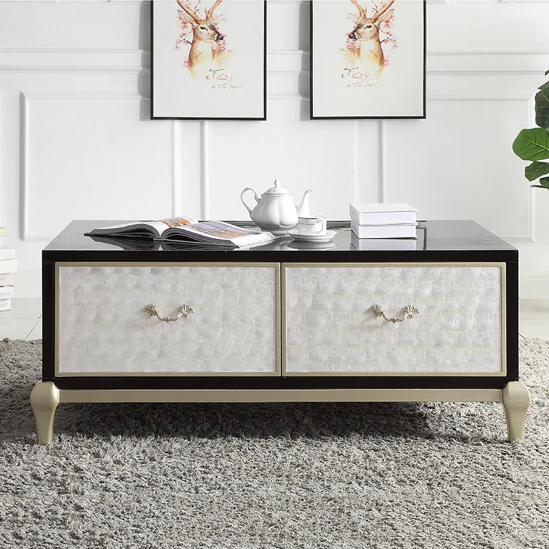 American light luxury shell  coffee table combination post-modern simple living room paint furniture solid wood floor cabinet