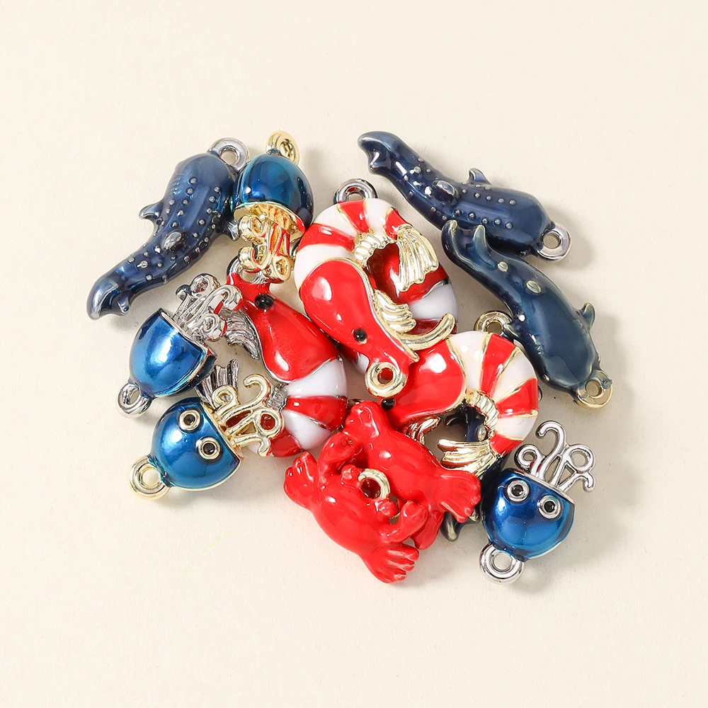 5 Stück Niedliche Cartoon-Anhänger in Form von Quallen, Walen, Garnelen und Krabben, Süße Meereslebewesen-Charms für DIY-Ohrringe, Halsketten und Schmuckherstellung