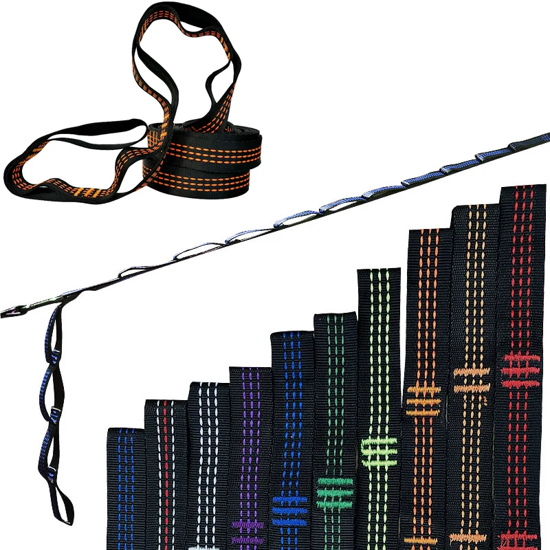 2pcs Special Reinforced Polyester Hammock Straps with 15 Ring High Load-Bearing Barbed for Outdoor Camping