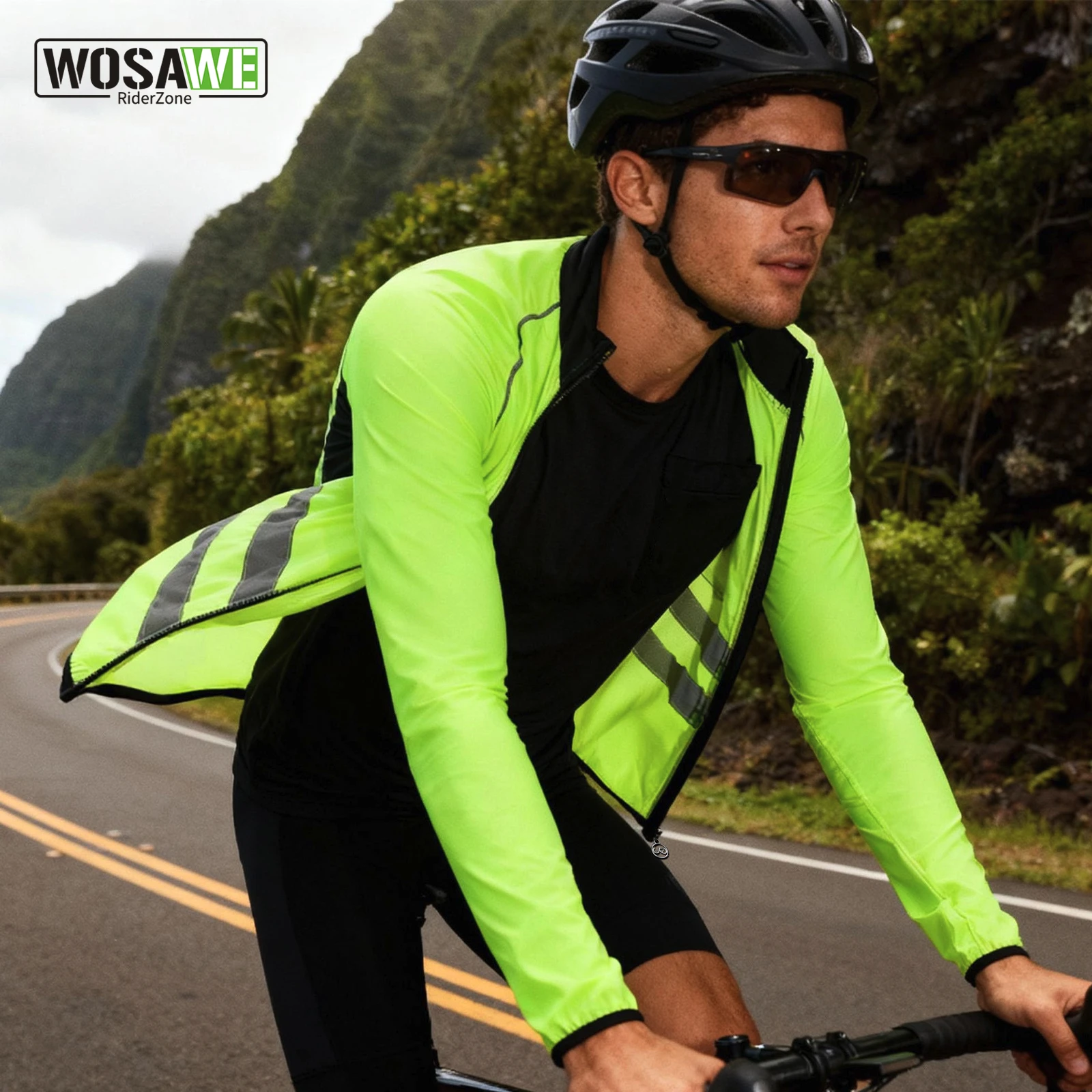 WOSAWE Winddichte Fahrradjacken, wasserabweisende Langarm-Windjacke, reflektierende Weste, Fahrradbekleidung, Windjacke